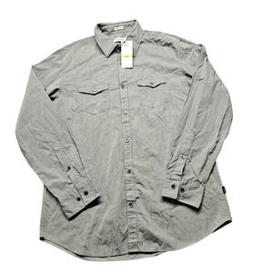 NWT Calvin Klein Mens Pinstripe Grey Cotton Roll Tab Button Down Shirt Medium